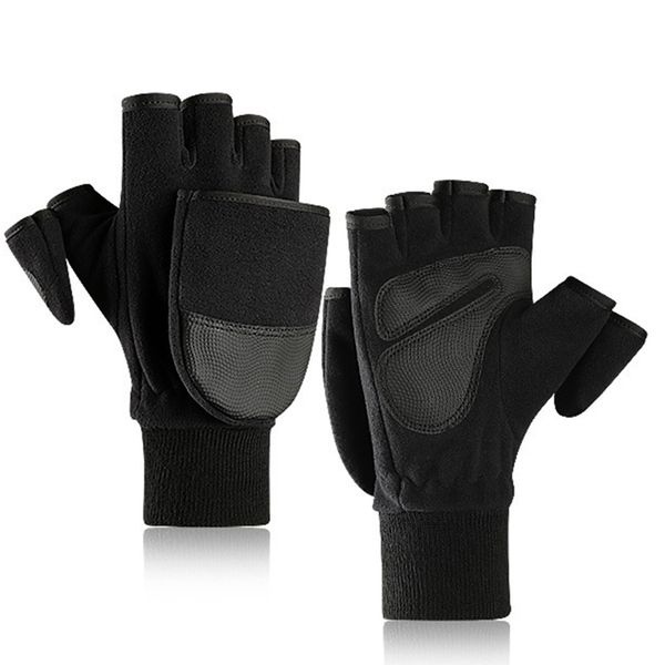 

new winter thickening fleece warm men gloves touch screen flip and velvet velvet outdoor pgraphy gloves, Black