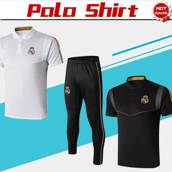 

polo suit real madrid white soccer shirts 19/20 leisurewear polo kits black football uniforms sport shirt with pants on sale, Black;yellow
