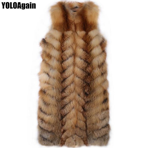 

yoloagain women long red fur vest ladies quality natural fur vest, Black