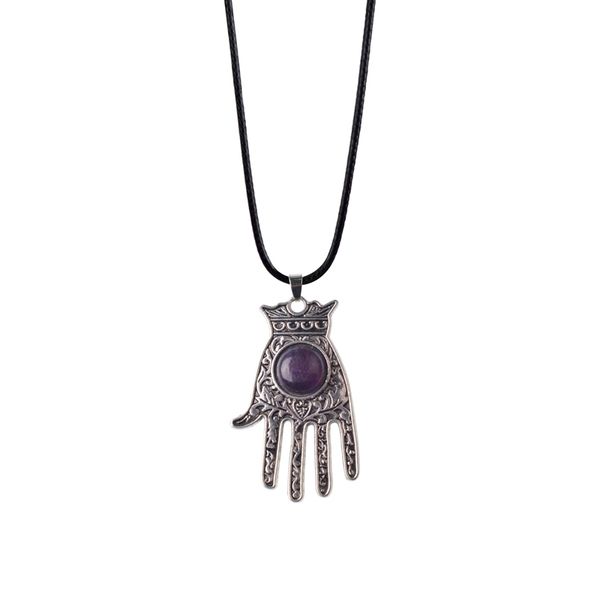 

fashion natural stone necklace pendant purple stone hand of inlaid with precious stones man woman's, Silver