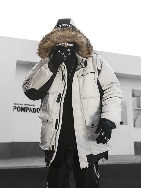 

women's men's hooded cotton-padded clothes oversized loose cotton coat black and white color thick cotton jacket large size cotton