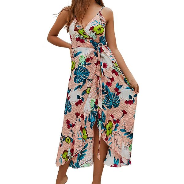 

2019 summer dress ladies fashion irregular print halter summer beach dress robe femme ete female vestidos verano, Black;gray