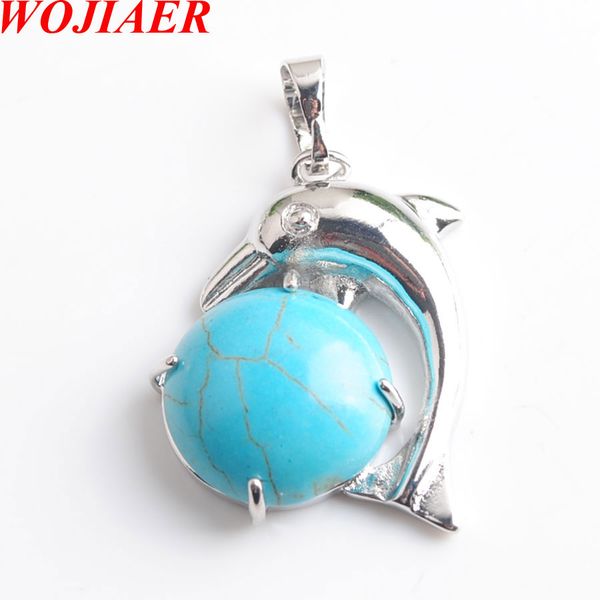 

wojiaer дельфины натуральный бирюзовый камень кабошон бусины шарм подвески ожерелья милые украшения для животных dn8056, Silver