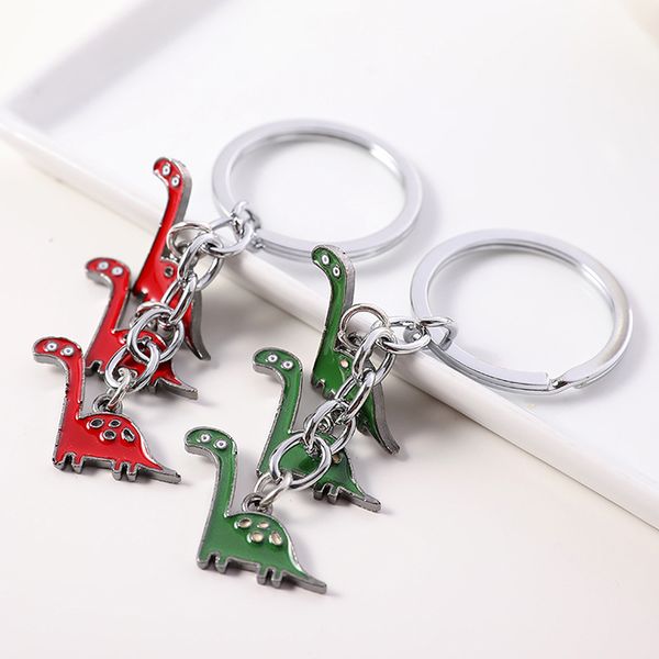 

cartoon little dinosaur keychain original metal tyrannosaurus stegosaurus key rings for women bag ornament kids toy gift jewelry, Silver