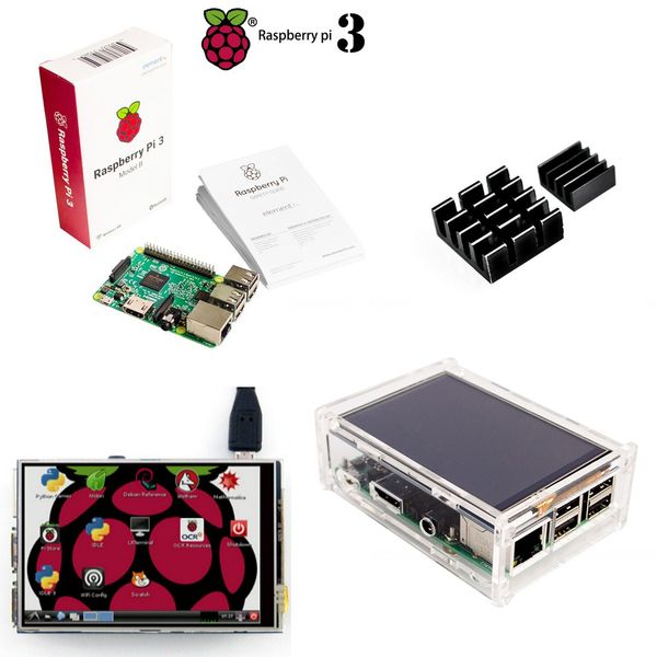 Бесплатная доставка Raspberry Pi 3 Модель B Доска + 3,5 TFT Raspberry Pi3 ЖК-дисплей с сенсорным экраном + Акриловый чехол + Радиаторы для Raspberry Pi 3 Ki