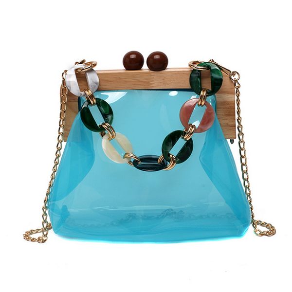 

retro women shouler bag resin chains bags 2020 summer pu leather pvc wood square diagonal bag handbag ladies