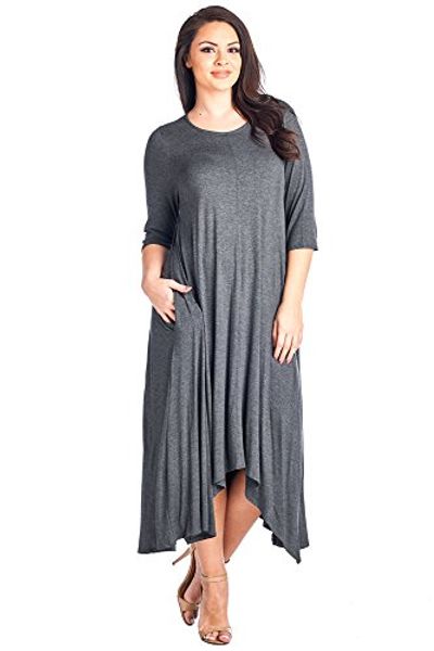 

12 ami plus size solid 3/4 sleeve pocket loose maxi dress - made in usa, Black;gray