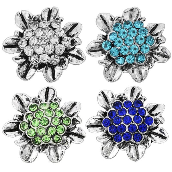 

5pcs/lot 18mm flower crystal snap button charm for snap bracelet jewelry diy accessories, Golden;silver