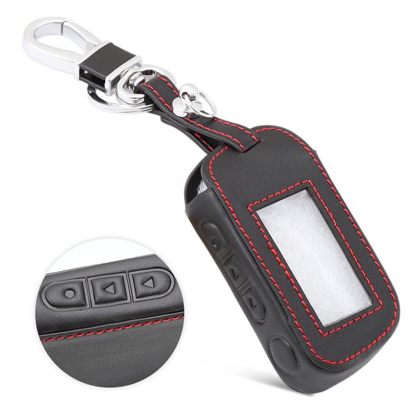 

a93 leather key case for starline a93 a63 a39 a36 two way car alarm lcd remote control keychain fob cover