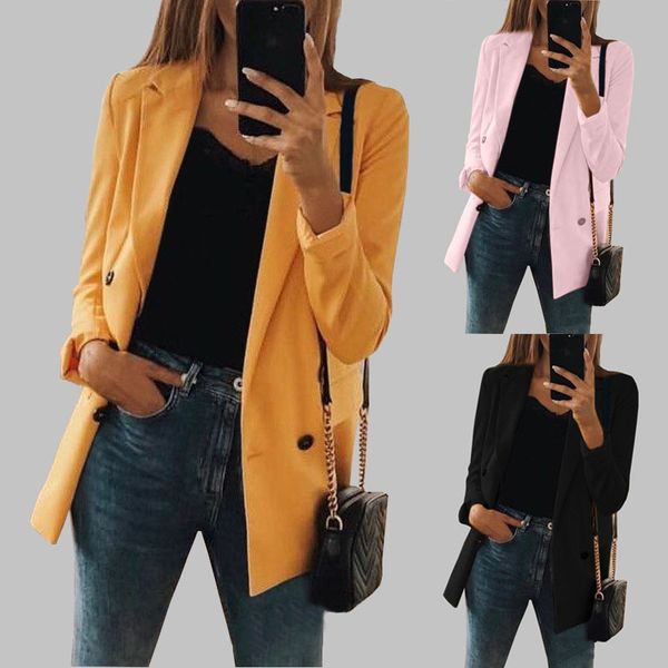 

female suit new coat female fashion solid color cardigan in the long section of the suit jacket, White;black