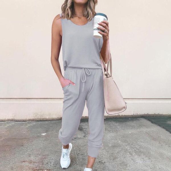 

women bodysuit jumpsuit summer sleeveless fashion casual solid color romper jumpsuit for ladies round neck female bodysuit d30, Black;white