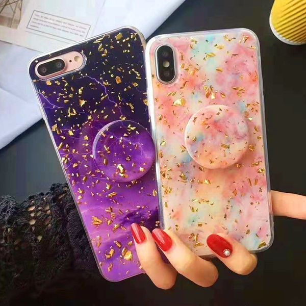 

Epoxy tarry ky phone ca e gold foil oft back cover with phone holder for iphone x xr x max 7 7plu 8 8plu 6 6 6 plu