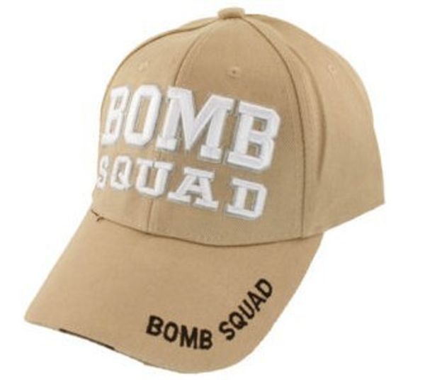 

bomb squad logo baseball cap tan, Black;white
