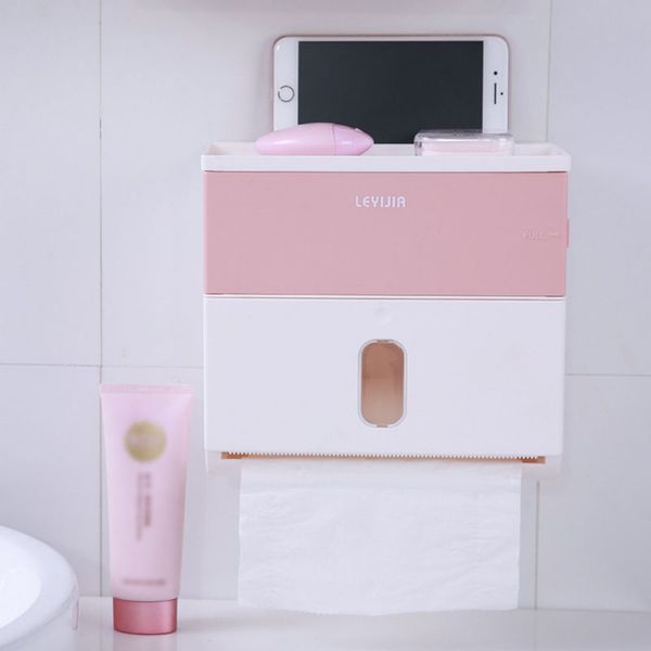 

2019 wall mount toilet paper roll tissue box holder bathroom organizer with phone storage shelve bath accessories self-adhesive