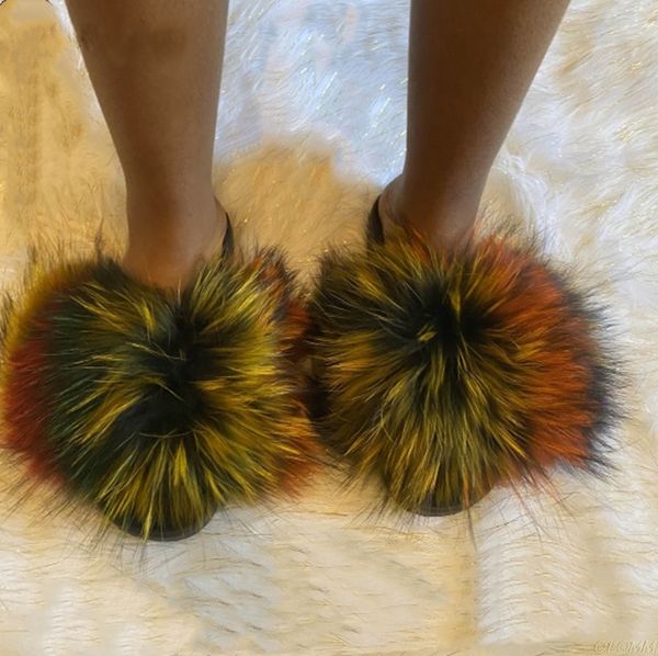 

kids real hair slippers 2020 casual plush furry real fur slippers boys slides summer shoes girls flip flops child sandals, Black;red