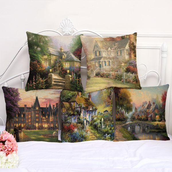 

scenery pillowcase bohemian bed watercolor painting pillowcover cotton linen ethnic car pillow cover bedroom sofa pillow case drop ship