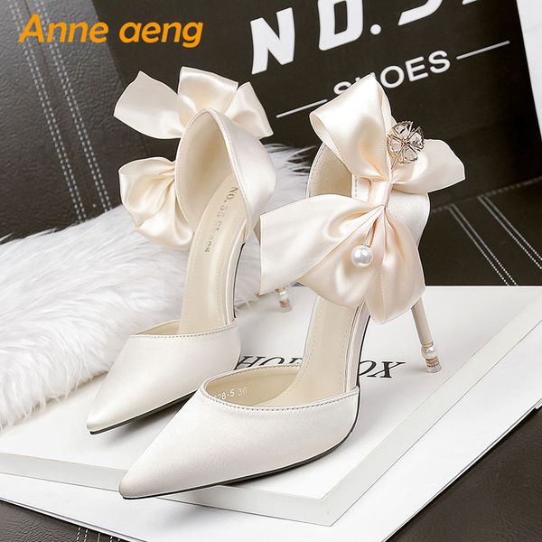 

2020 new summer women sandals high thin heel pointed toe pearl buttuerfly-knot sweet bridal wedding women shoes gold high heels, Black