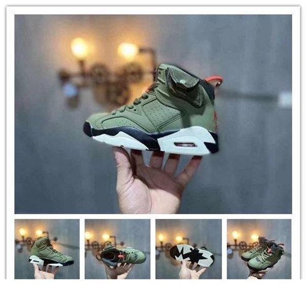 

Высокая Скидка Трэвис Скотт х АИПС 6 детей Обувь для баскетбола 6S Medium Olive 6S роскошные кроссовки