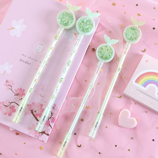 

40 pcs/lot mermaid avocado sequins gel pen cute 0.38 mm black ink signature pen school office writing supplies promotional gift