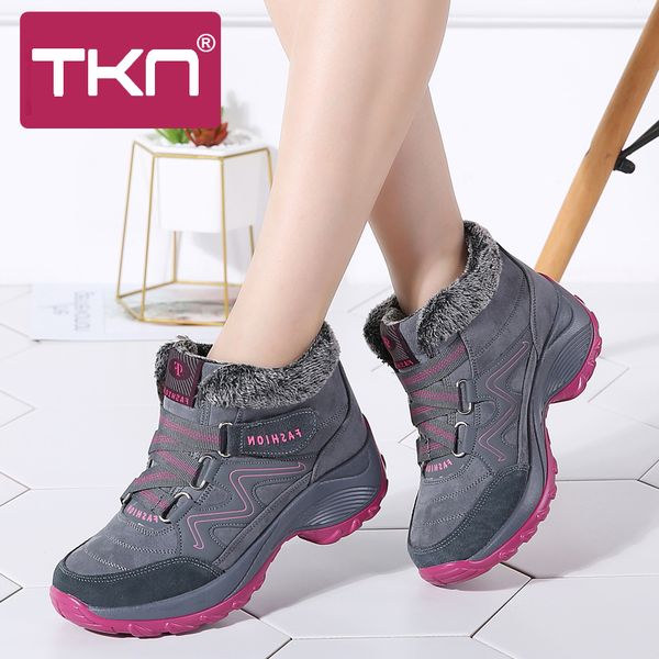 

tkn 2019 spring women krasovki snow boots warm plush ankle boots platform wedge waterproof shoes woman rubber 6139, Black