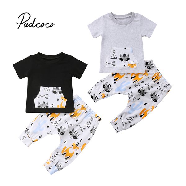 

pudcoco 2018 kids toddler baby boy girl clothes sets short sleeve t-shirt + cartoon print pants 2pcs outfits set, White
