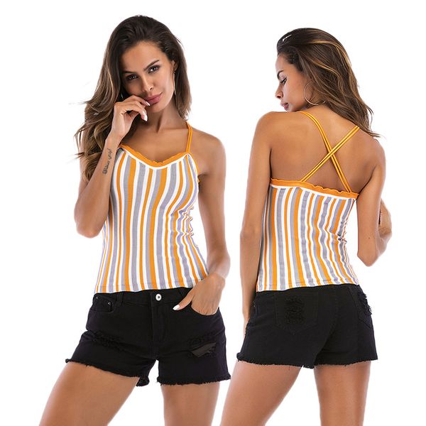 

Summer v neck tank top tyli h triped cro trip backle ve t blou e women fa hion tee