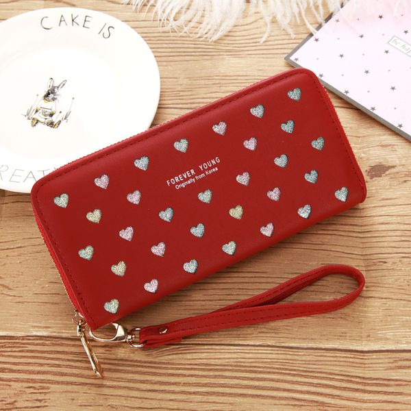 

jiulin women wallet pu leather long heart design cute purse for phone high capacity card holder clutch wallets carteira feminina, Red;black