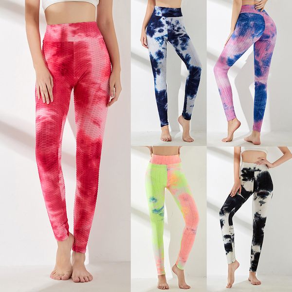 

3d женские tie dye joga pant радуга printed высокой талией эластичный фитнес бег gym спортивные гетры ladies push up sportwear, White;red