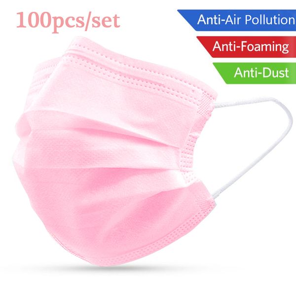 

pink disposable face mask with 3 layers nonwoven 100pcs protection earloop mask for earloop mouth mask breathable drop shipping