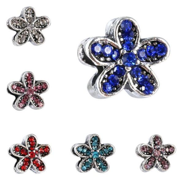 

wholesale christmas full diamond five petal diy jewelry accessories diamond beading alloy big hole beads loose beads a0178, Black