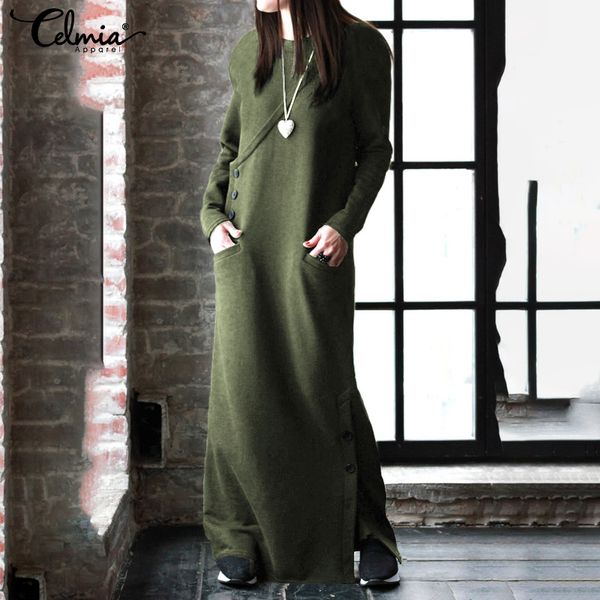 

2019 celmia winter dress women fleece pullover sweatshirt autumn casual solid long sleeve loose split party vestidos plus size, Black;gray