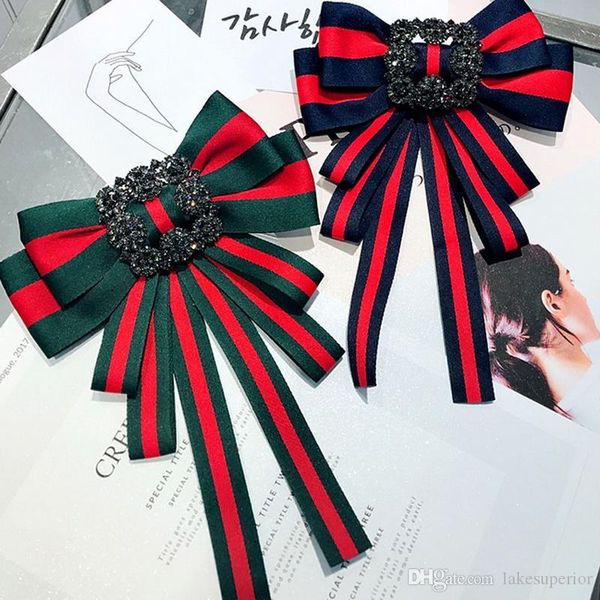 

красный зеленый стипе большой bowknot брошь женщины luxury брошь костюм pin отворотом рубашка воротник галстук брошь для подарка партии, Gray
