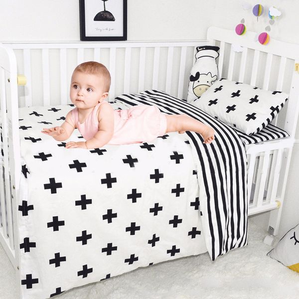 

3pcs baby bedding set cotton crib sets stripe cross kids bedding cot set include pillowcase bed sheet duvet cover without filler