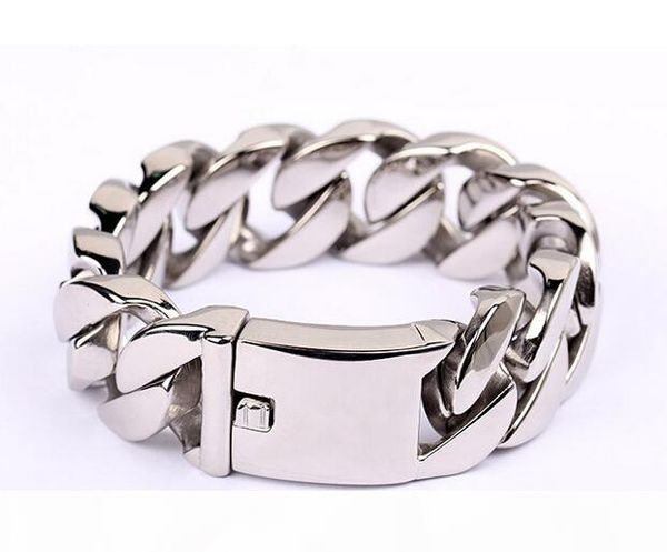 

26mm width thick heavy punk 316l stainless steel bracelet curb cuban link chain mens boys titanium steel fashion bracelet bangle jewelry, Black