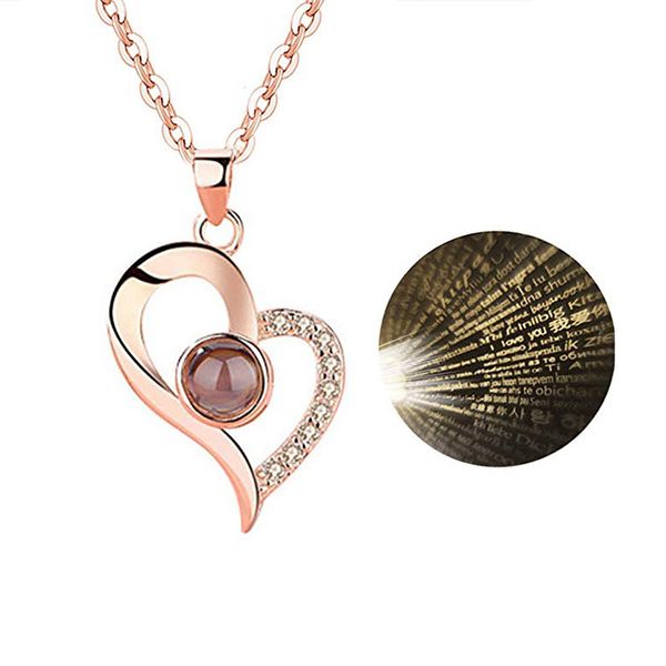 

heart-shaped projection pendant 100 hundred languages i love you necklace choker, gift for wife and girlfriend, valentine's day gift, Black;brown