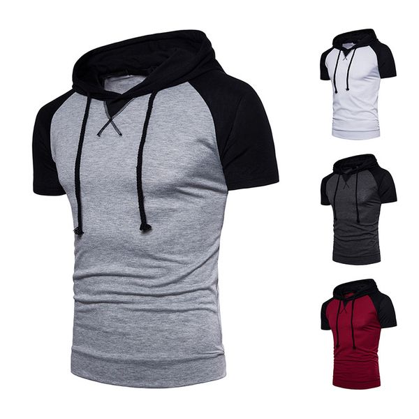 

men design hoodies short sleeve pullover straight simple style teens hooded casual t-shirt 4 colors s-xxl q97, Black