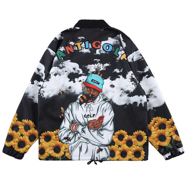 

men women jacket 2020 new sell jacket autumn pattern chrysanthemum stand collar jacket black and orange color selected