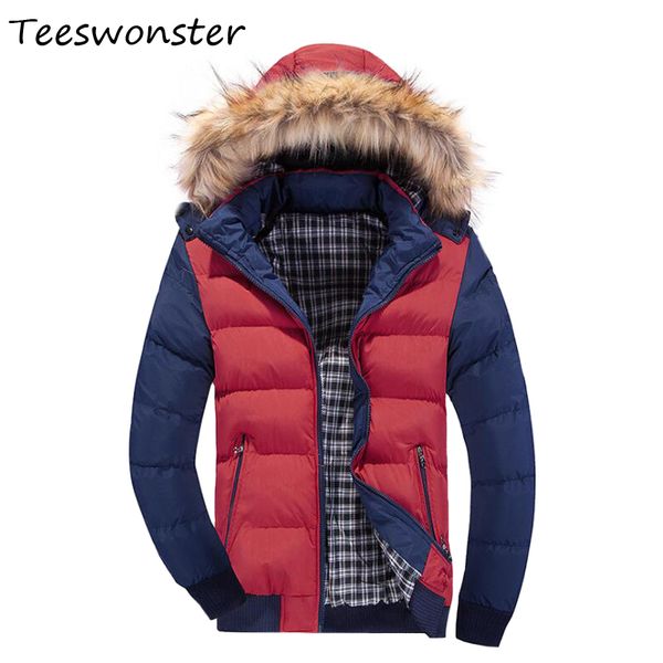 

mens 2017 winter warm fashion tide stylish threaded cuffs down jackets windproof collar parka man solid color thick down jacket, Black