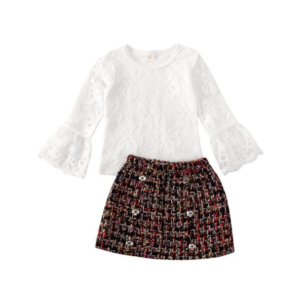 

1-6years fashion toddler kid baby girl clothes ruffle sleeve t-shirt skirt outfit, White