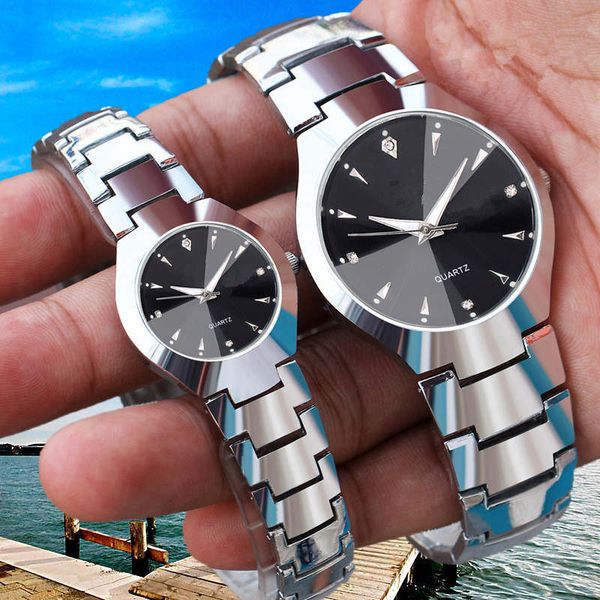 

fashion men watch casual women watches strap stainless steel lovers couple male female wristwatch silver bracelet quartz clock, Slivery;brown