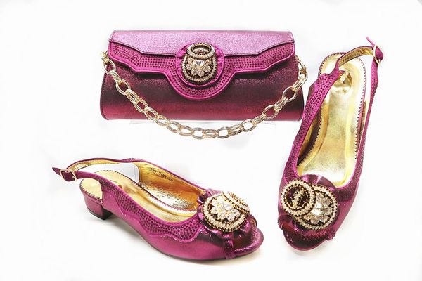 

nice magenta color african medium heel shoes with purse handbag set gl7, Black