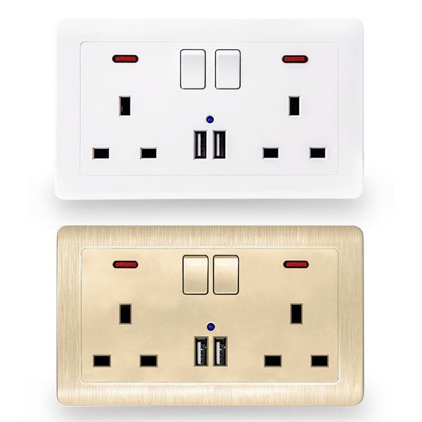 

wall plug uk twin socket 2 way 13a with 2 usb smartphone high speed charger port