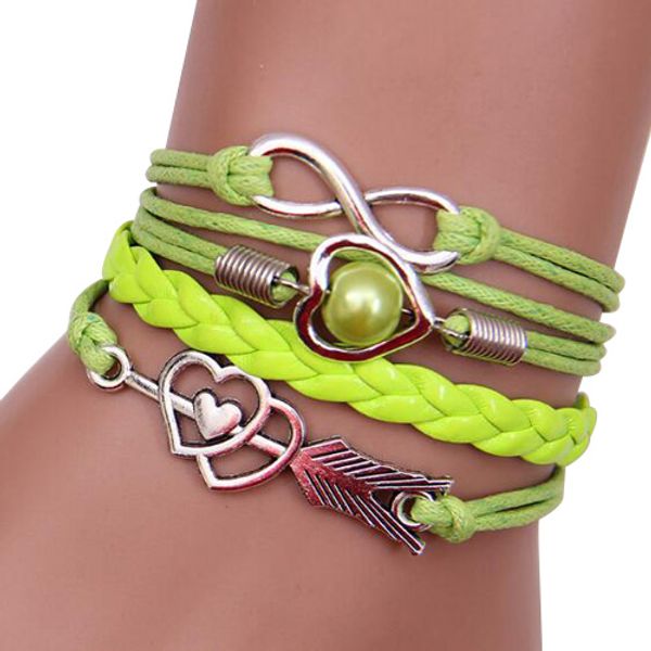 

fashion infinity love heart bracelet multi layers lovers antique pu leather charm bacelets jewelry gift ing, Golden;silver