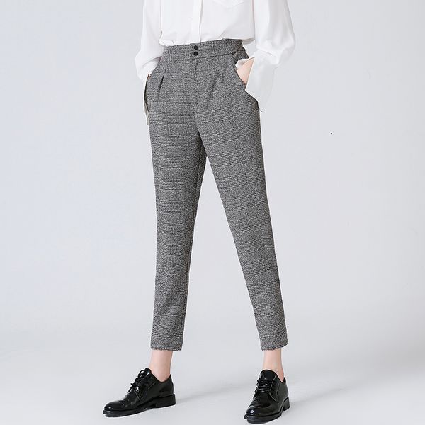 

womens leggings casual pants womens pants fashion autumn vintage gray grid casual plaid pant women trousers female streetwear capris, Black;white