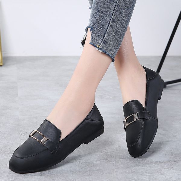 

summer woman flats women leather ballet flats shoes moccasins slip on female buckle loafers ballerina ladies driving shoes, Black