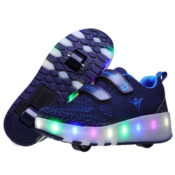 

dark heelys 2019 new usb charge led colorful children kids fashion sneakers with two wheels roller skate shoes boys girls, Black