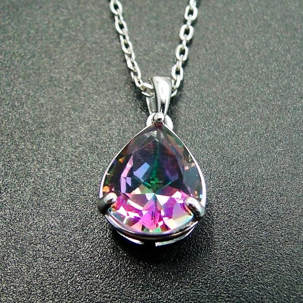

dj ch pear cut 9*11mm fire rainbow mystic z drop pendant solid 925 sterling silver women vintage fashion silver charm
