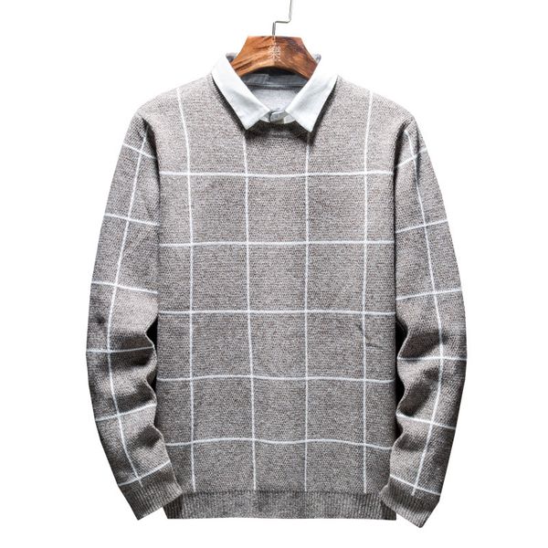 

fake two sweater men's korean shirt collar sweater plaid slimming shirt trend collar long sleeve autumn and winter full, White;black