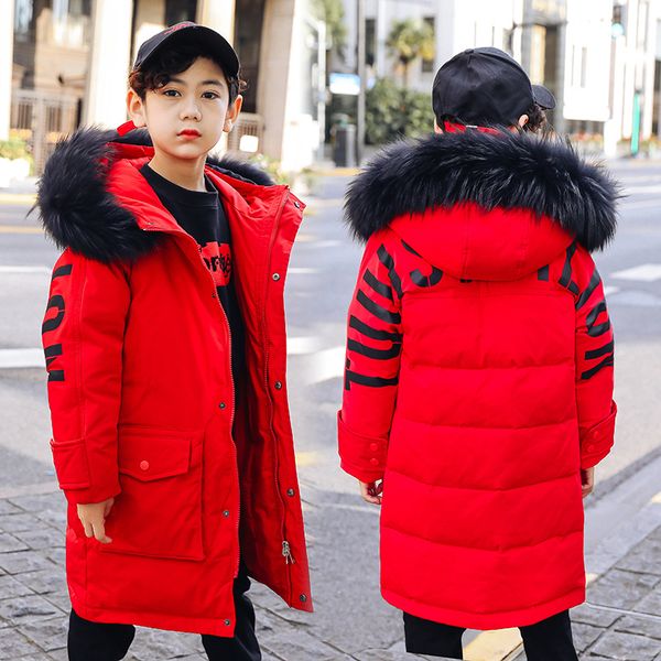 

30 degree 2019 kids thick warm duck down jackets coat winter boys girl clothes children parka real fur long hooded outerwear, Blue;gray