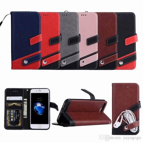 

w new retail lychee splicing leather phone protective case wallet kickstand cover for samsung for iphone 5 6 7 8 plus x for samsung